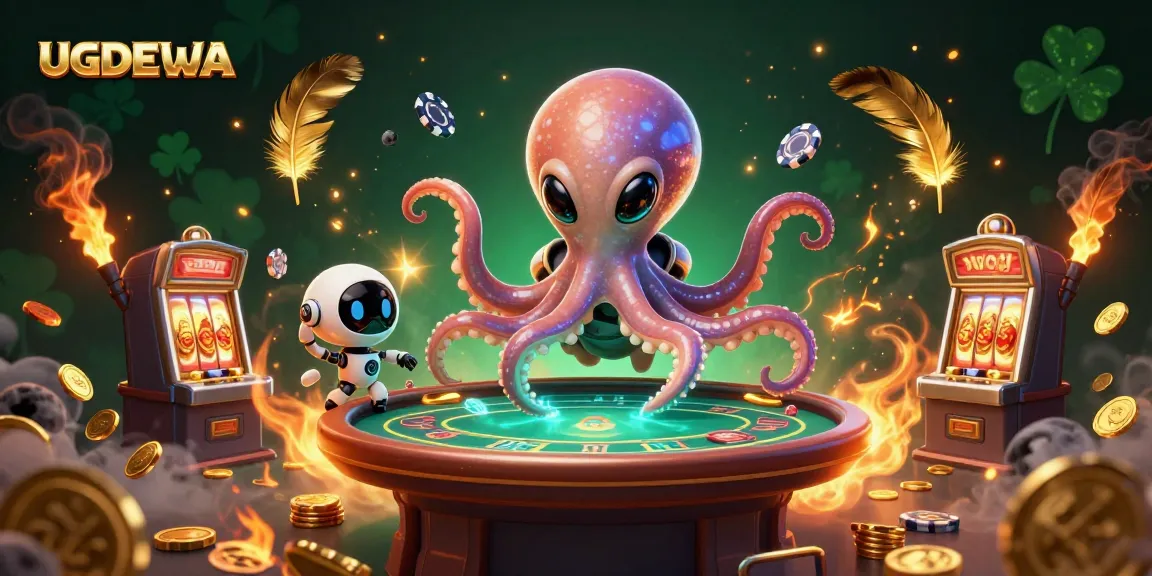 Play exciting slots at UGDEWA with alien octopus and robot companions in a cosmic casino scene.