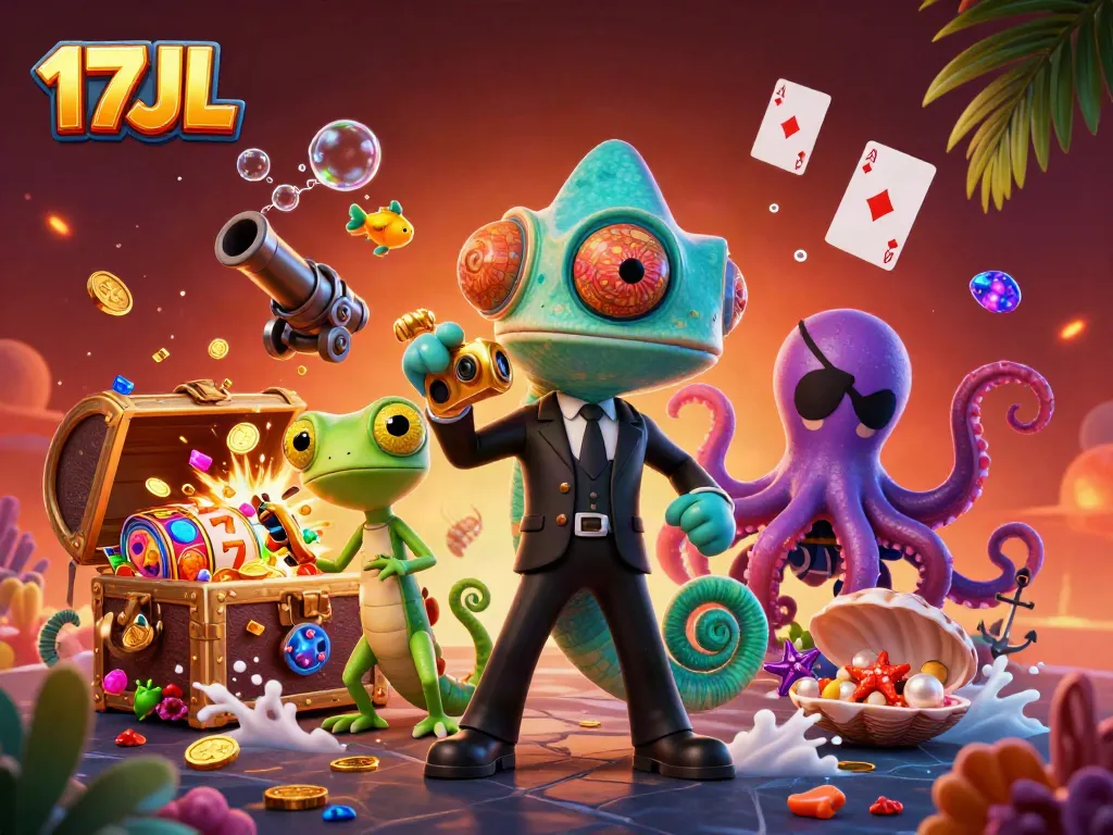 Experience thrilling games with 17JL's vibrant underwater casino scene featuring winning slots.