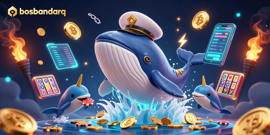 Experience exciting gameplay at bosbandarq with a whale and dolphins surrounded by coins and slot elements.