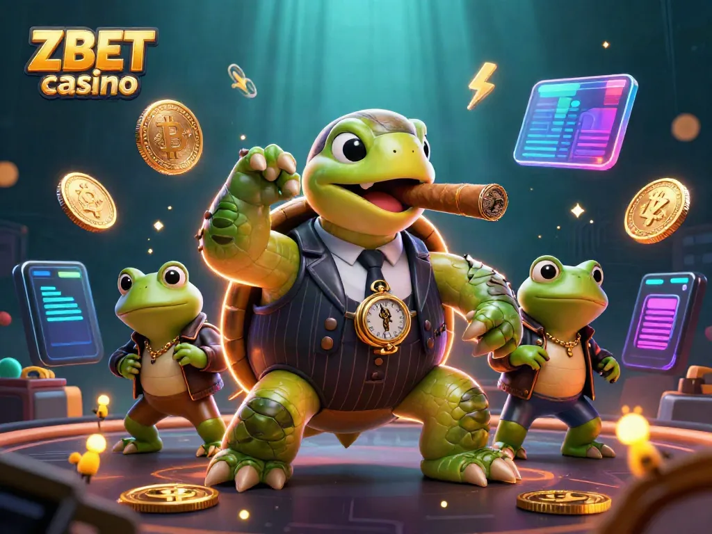 Experience thrilling gaming at ZBET casino with vibrant characters and dynamic crypto elements.