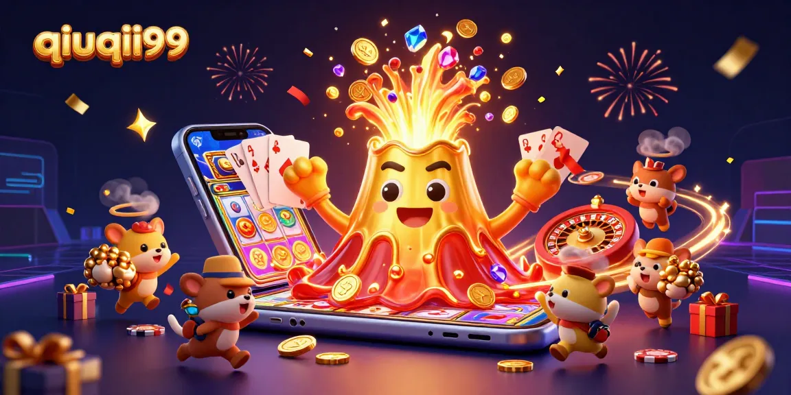 Experience the excitement of qiuqiu99 with a triumphant volcanic eruption of golden treasures and gaming elements.