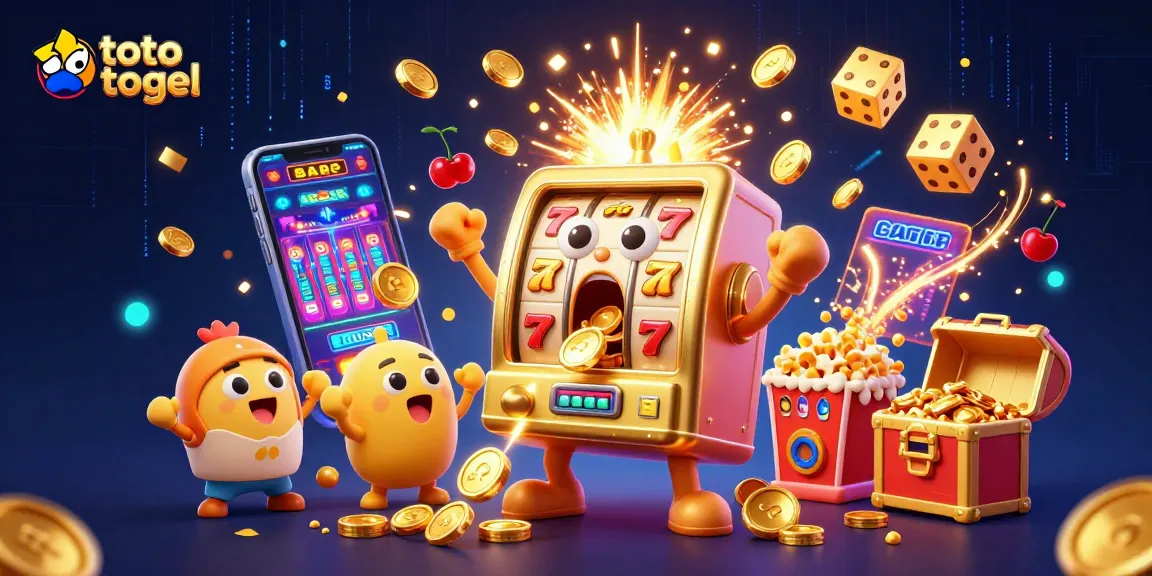 Engage with the exciting world of toto togel as playful slot machines celebrate a jackpot win!