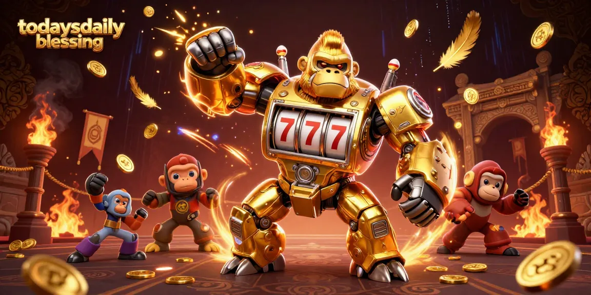 Spin jackpots at todaysdailyblessing with a dynamic golden gorilla mech slot machine scene.