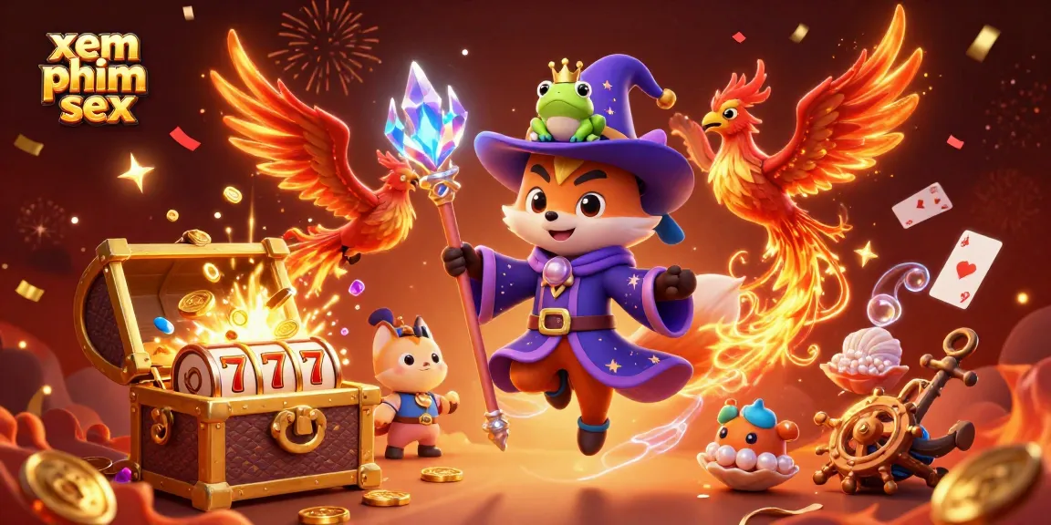 xem phim sex visuals feature a wizard fox among gold coins and slot reels in a vibrant casino scene