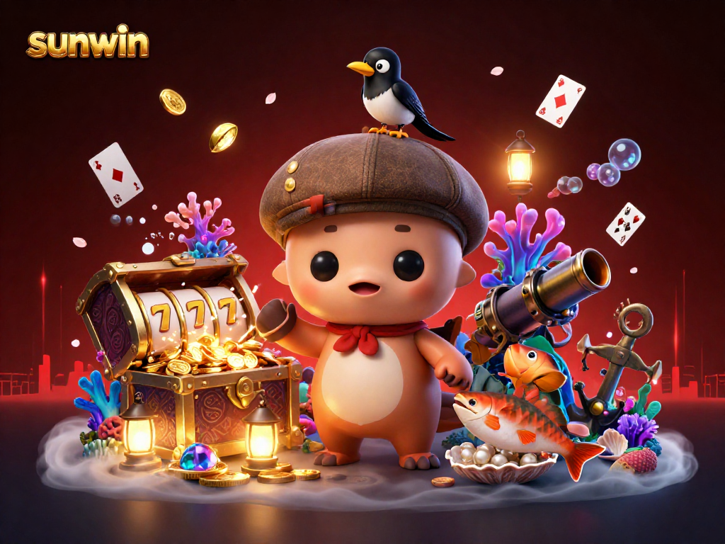 Boost your wins at Sunwin with vibrant game elements and characters in an immersive casino scene.