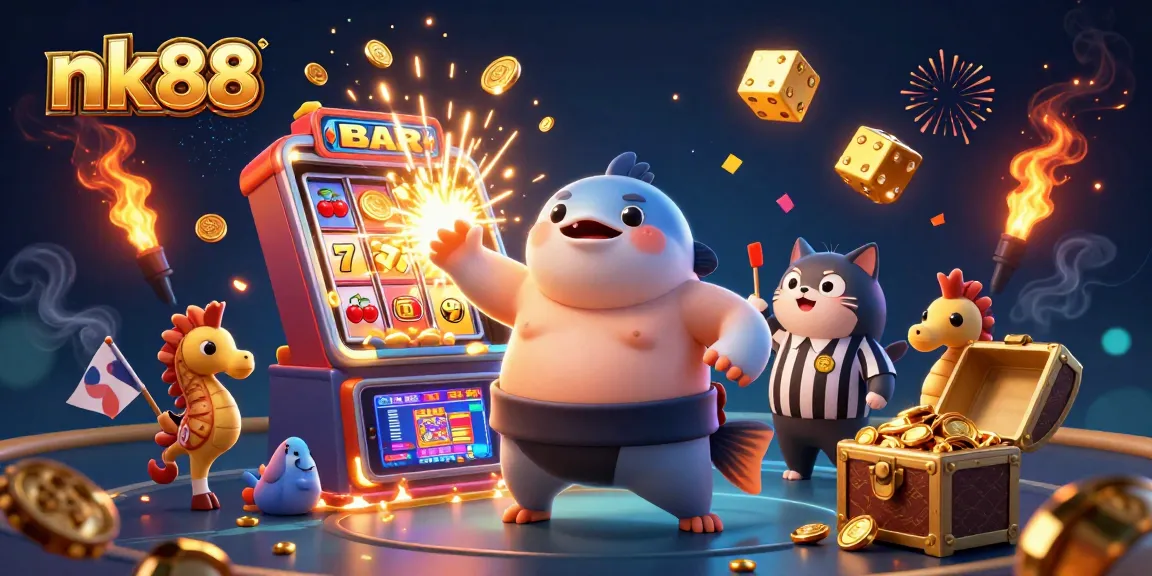 nk88 slot machine jackpot with colorful characters in an underwater casino scene