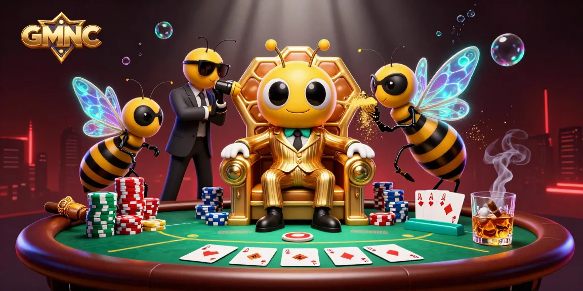 GMNC reveals exclusive poker strategies through a vibrant 3D digital casino scene.