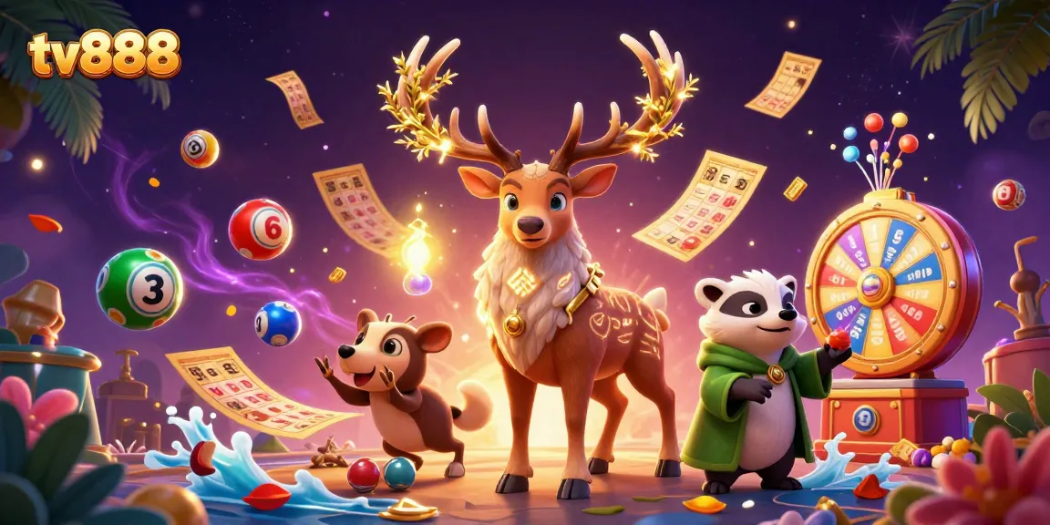 tv888 offers exciting gaming experiences with dynamic scenes of lottery balls and vibrant characters.