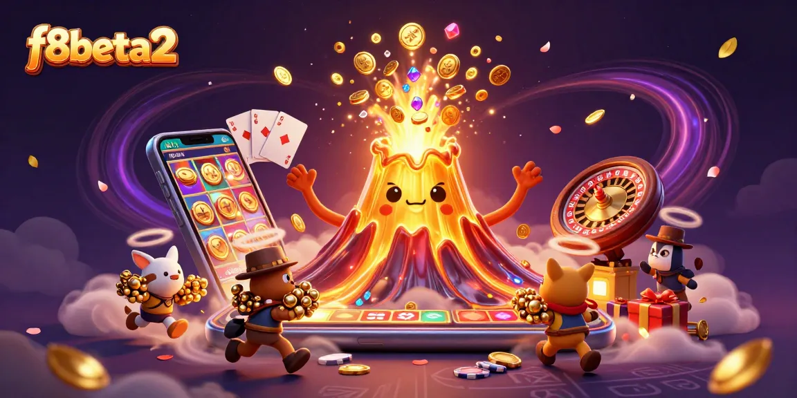 Experience excitement with f8beta2 through thrilling casino gameplay visuals, featuring treasures from a golden volcano.