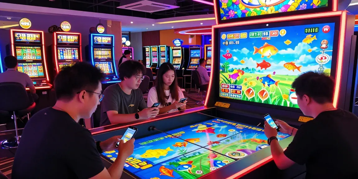 Engaging scene at 78win gaming hall showcasing players enjoying exciting fish shooting game.