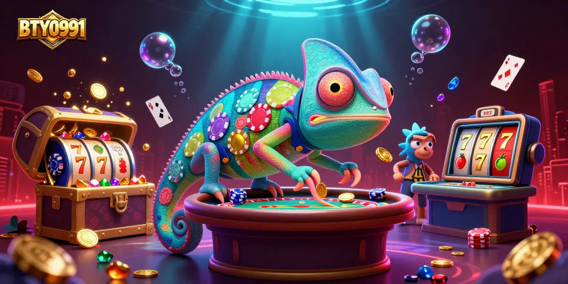 Catch the excitement of BTY0991 with vibrant casino elements and the clever chameleon owner.