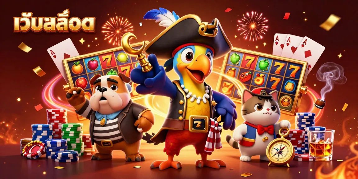 Join the excitement at เว็บสล็อต with vibrant slot reels, lucky symbols, and joyful characters.