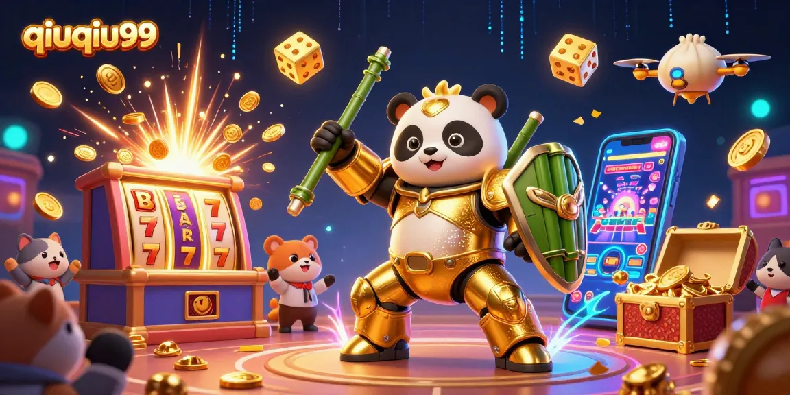 Experience the thrill of qiuqiu99 with a golden panda in a dynamic casino scene.