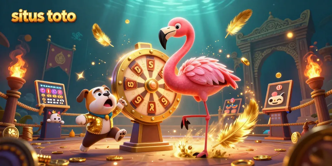 Engage with exciting situs toto gameplay as a flamingo host spins a golden prize wheel