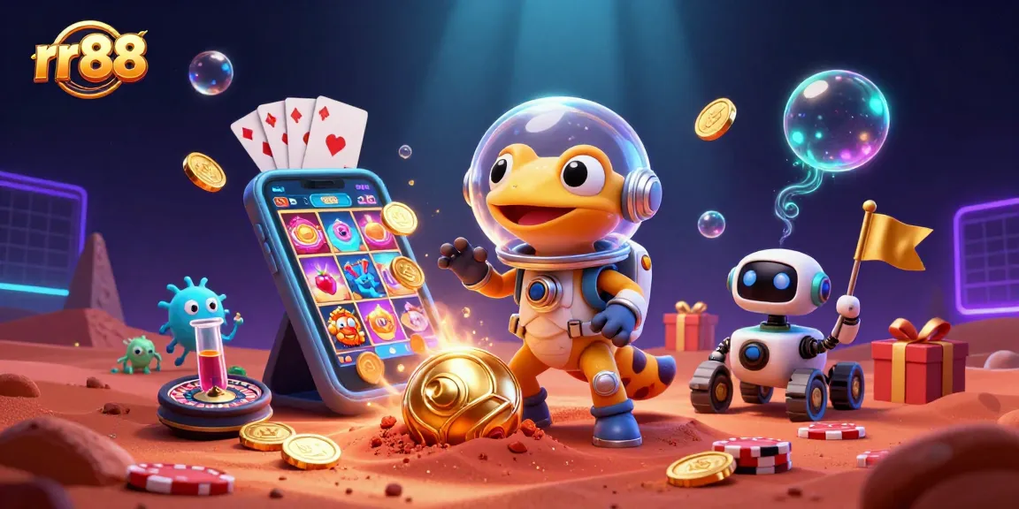 Experience the thrill of rr 88 with a Martian gecko finding a hidden casino amidst cosmic treasures.