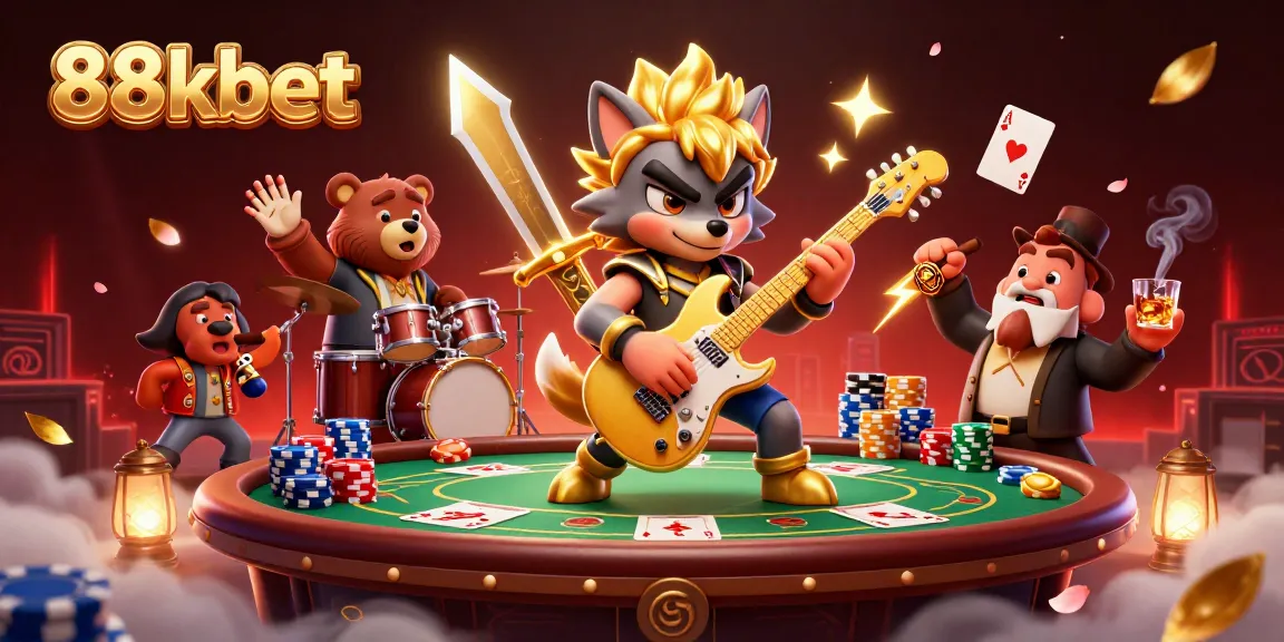 Experience the thrill of 88kbet as a rock star wolf performs electrifying music in a vibrant casino setting.