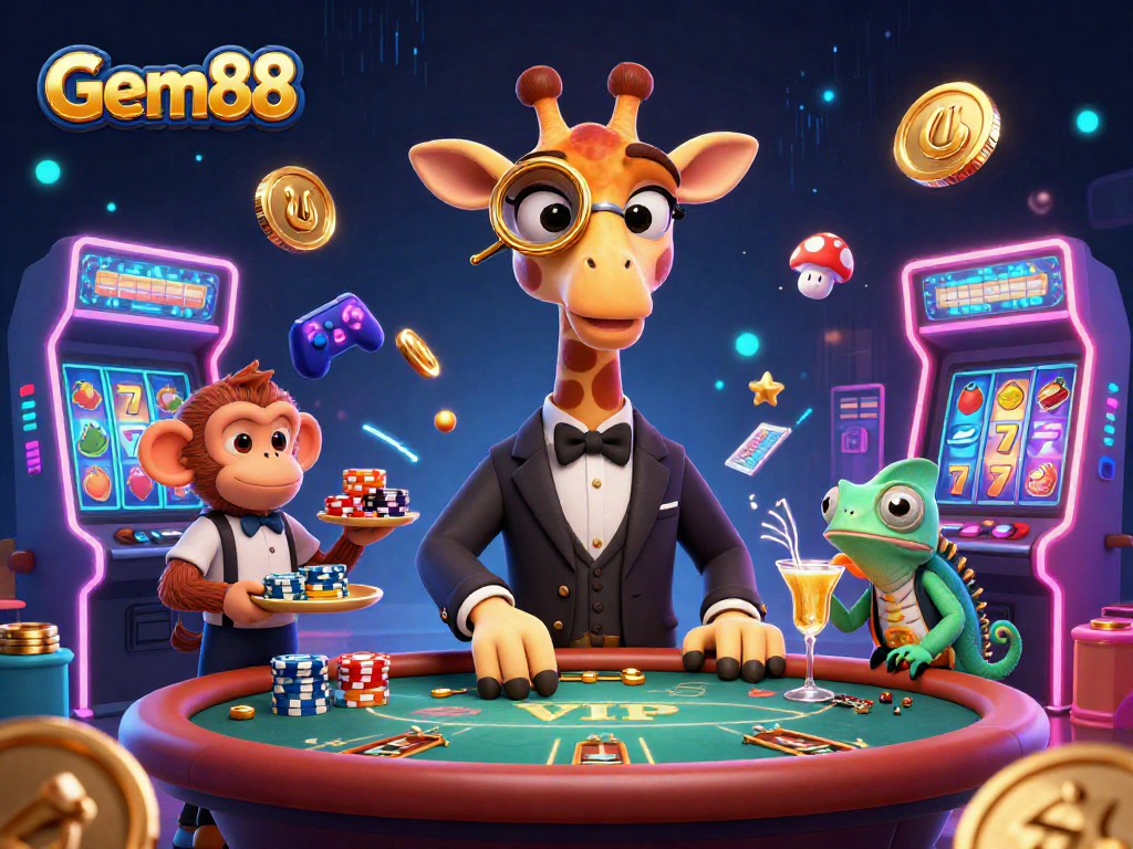 Engage in thrilling gameplay at Gem88 with a vibrant 3D casino scene showcasing excitement and action.