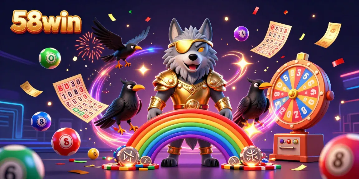 Experience the thrilling action of 58win with vibrant lottery elements and dynamic casino graphics.