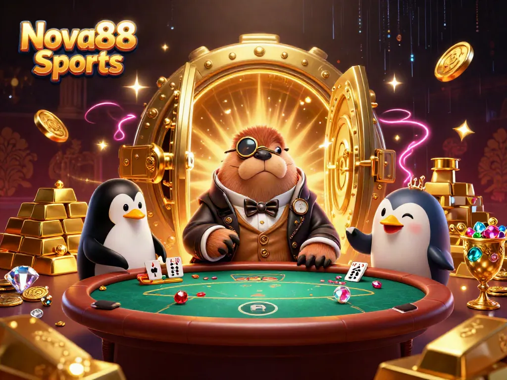 Experience thrilling action with Nova88 Sports, showcasing an underwater poker scene filled with excitement and charm.