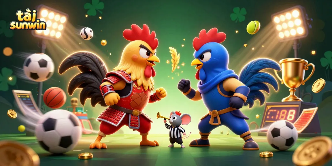 Engage in thrilling action with tải sunwin's dynamic gaming scene featuring roosters and sports elements.