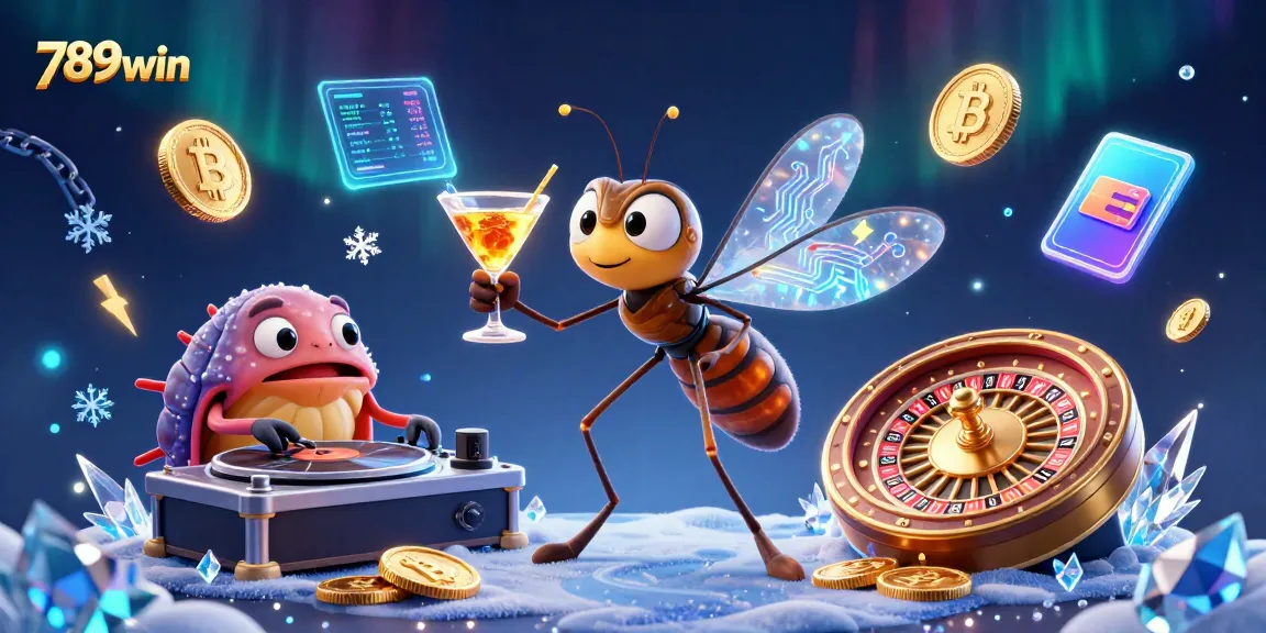 Engage in thrilling gameplay with 789win's lively casino scene featuring crypto elements and vibrant characters.