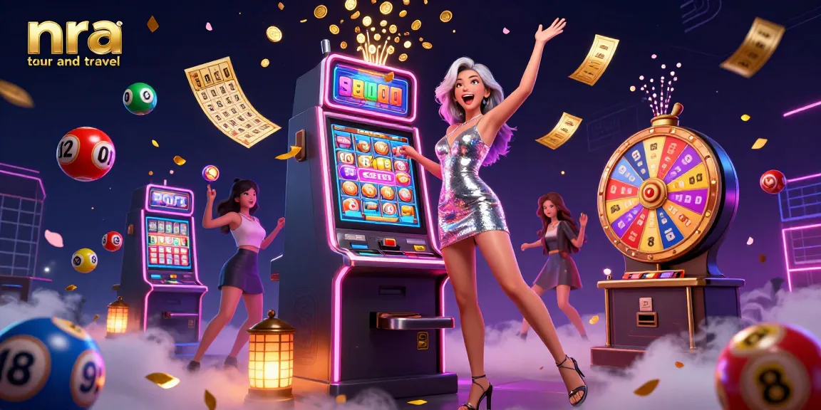 Experience fun and excitement with nra tour and travel as vibrant lottery balls bounce around a jackpot celebration.