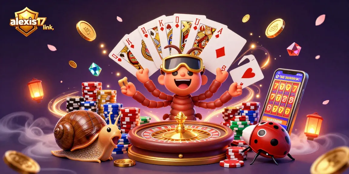 Gambar ilustrasi tiga dimensi yang menunjukkan dealer millipede dan simbol permainan dari alexis17 link, memikat pemain dengan keajaiban kasino.