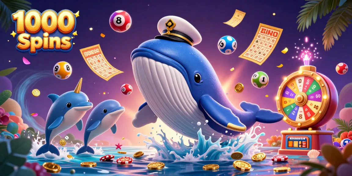 Spielen Sie bei 1000 Spins Casino kreative Slots mit einem riesigen Walfisch und fröhlichen Delfinen.