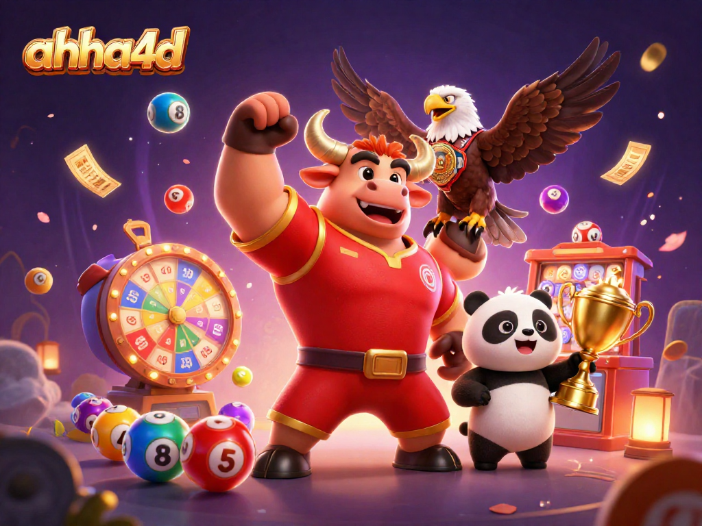 Menghadirkan informasi terbaru tentang ahha4d, maskot banteng merayakan kemenangan dengan lotere dan bingo.