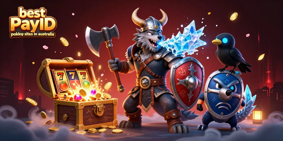 Experience thrilling wins with the best PayID pokies sites in Australia featuring vibrant characters and casino elements.