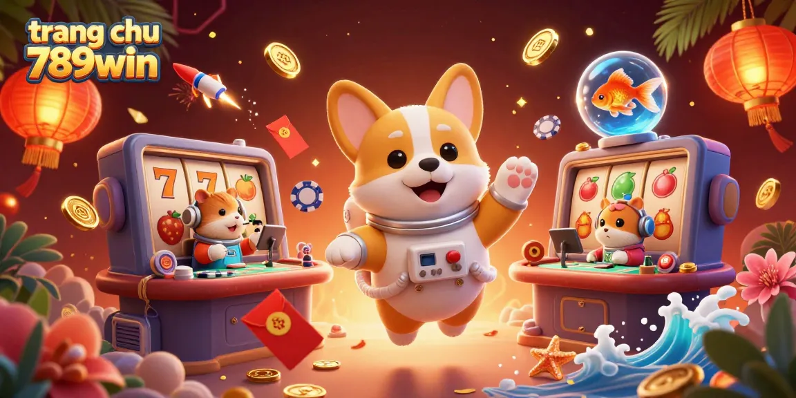 Experience excitement with trang chu 789win in a vibrant 3D casino scene featuring playful characters and thrilling casino elements.