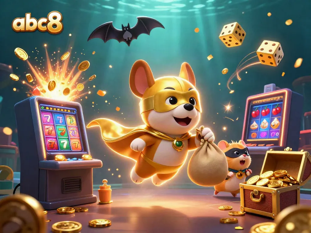 Experience the thrill of abc8 with a vibrant 3D scene featuring a superhero dog and exciting casino elements.
