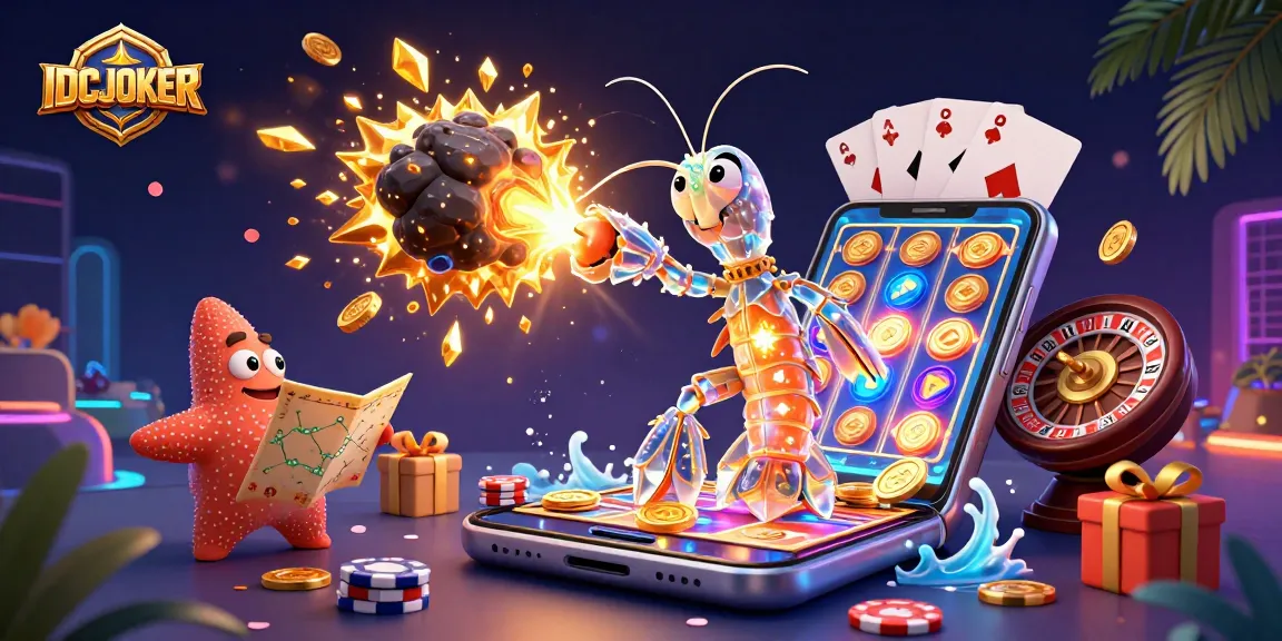 IDCJOKER showcases a vibrant 3D scene of epic slot gaming elements with galactic characters showcasing high stakes.
