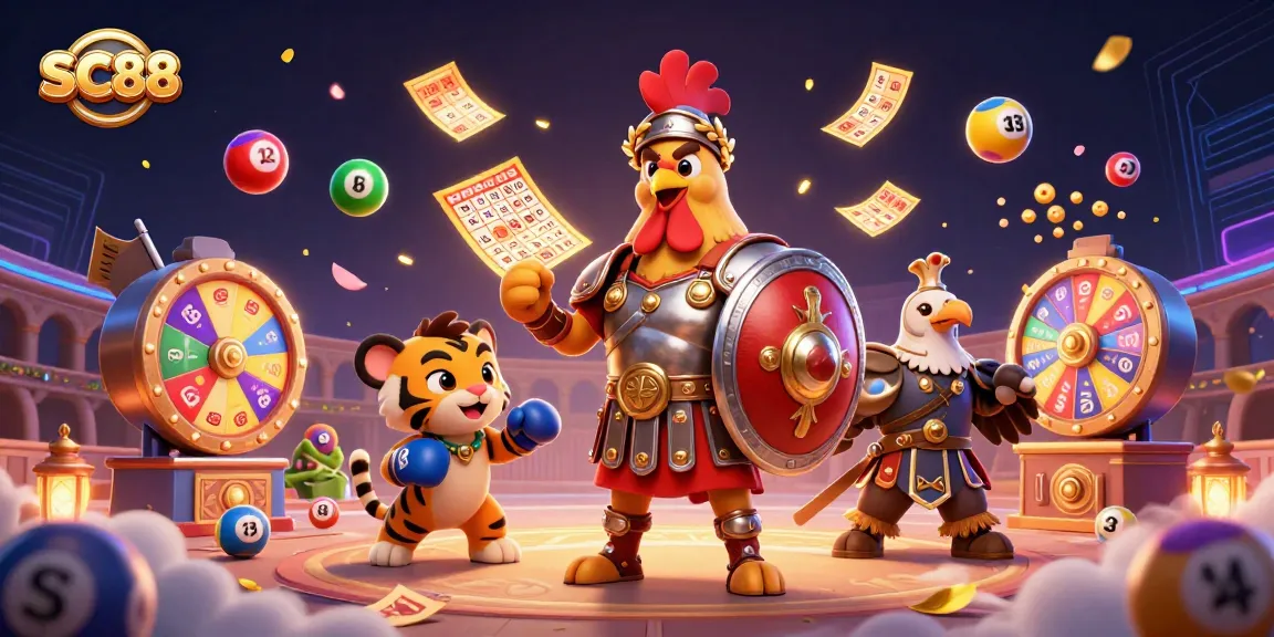 Experience the excitement of SC88 with engaging games in this vibrant 3D digital casino illustration.