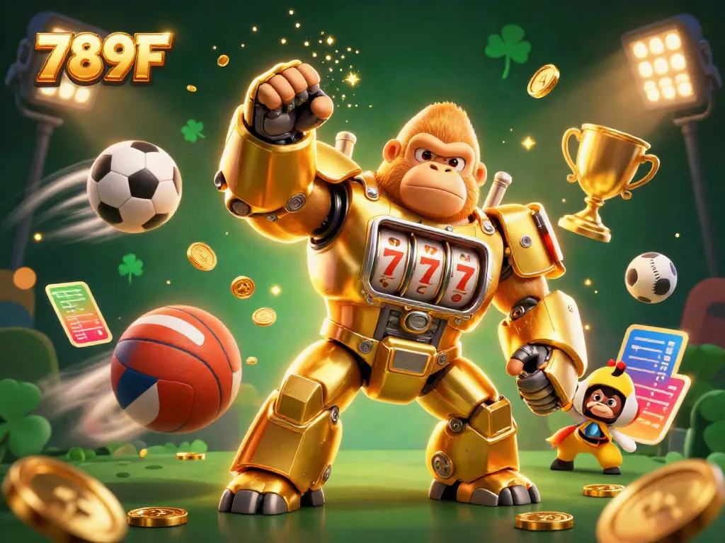 Experience thrilling wins with 789F in a vibrant 3D casino adventure featuring an incredible mech and coins.