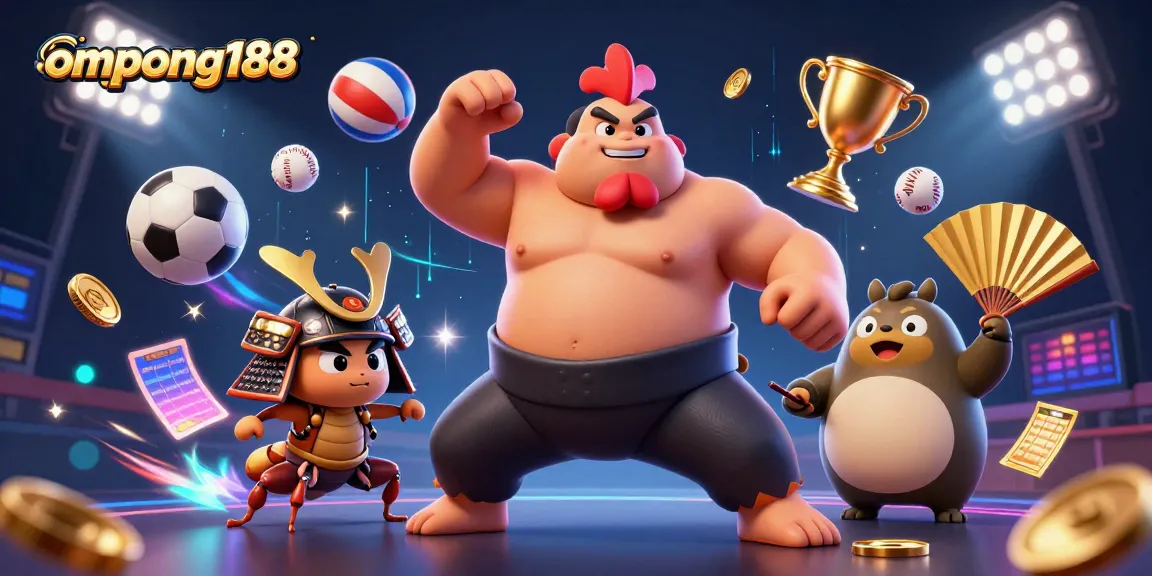 Ompong188 menampilkan ayam sumo bertarung di arena perjudian dengan atmosfer penuh petasan.