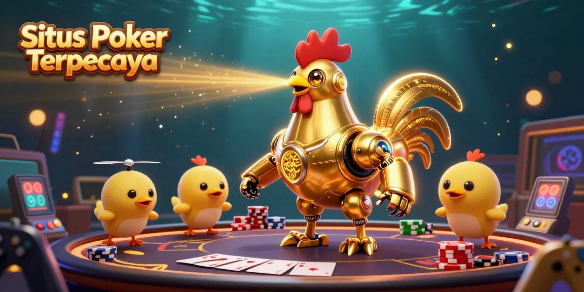 Engage in action at Situs Poker Terpercaya with vibrant 3D casino scene featuring dynamic poker-themed elements and characters.
