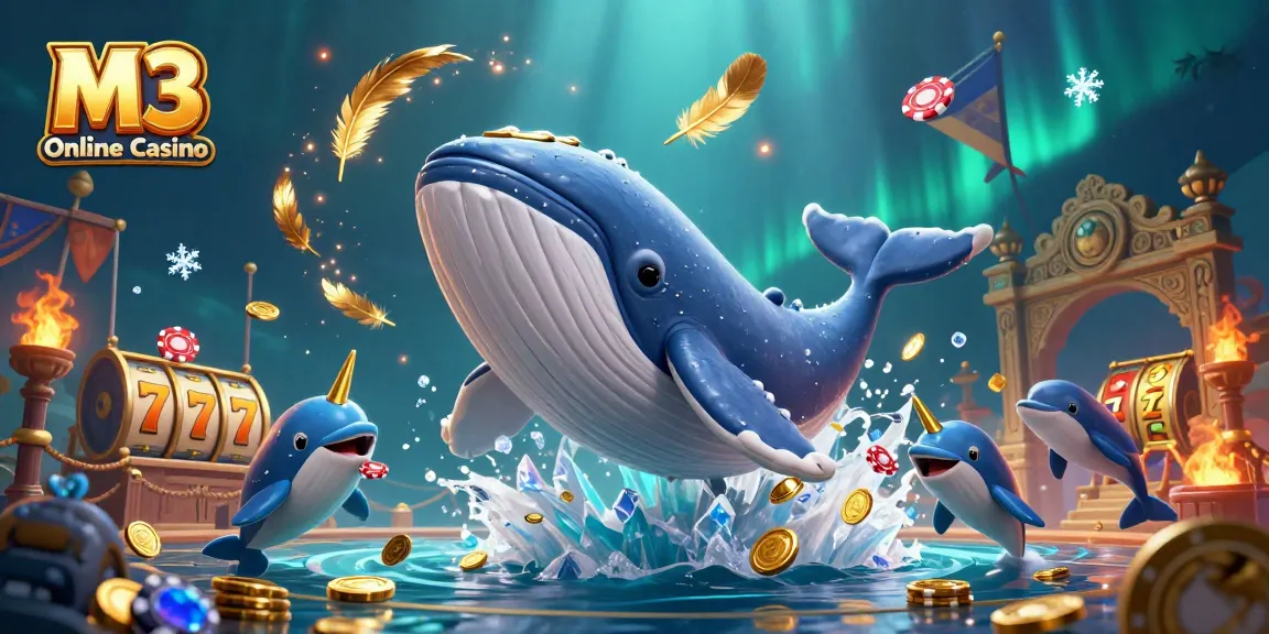 Win real money at M3 Online Casino with an exciting 3D casino-themed illustration.