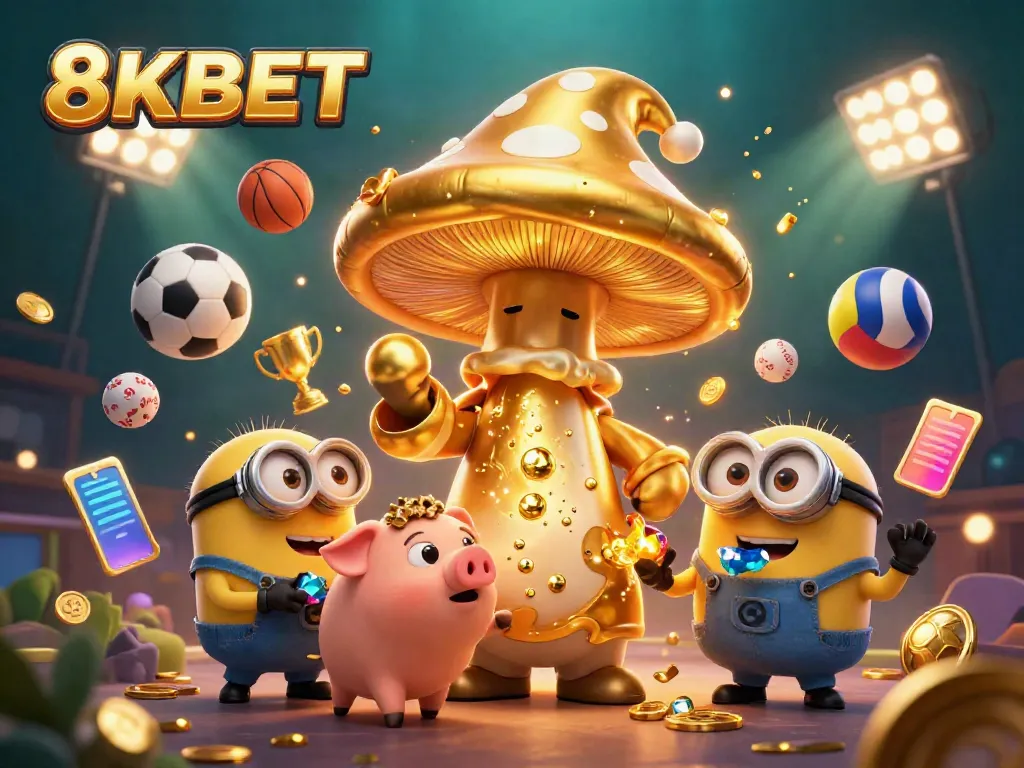 Engage in exciting gameplay at 8KBET with a vibrant 3D gambling scene featuring magical characters.