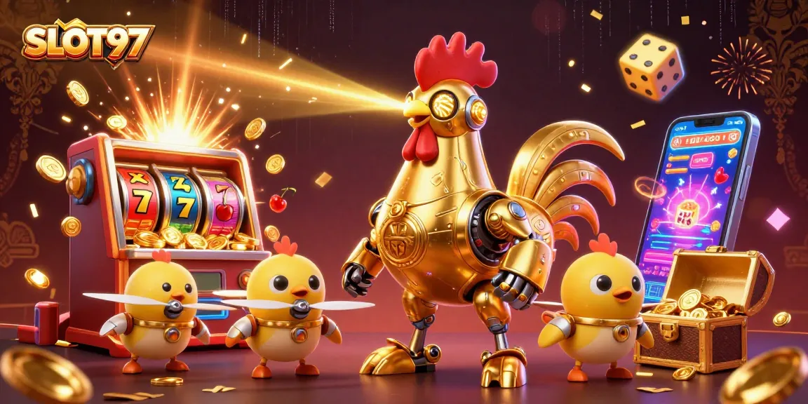 SLOT97's engaging slot gaming experience with vibrant golden visuals and jackpot excitement.