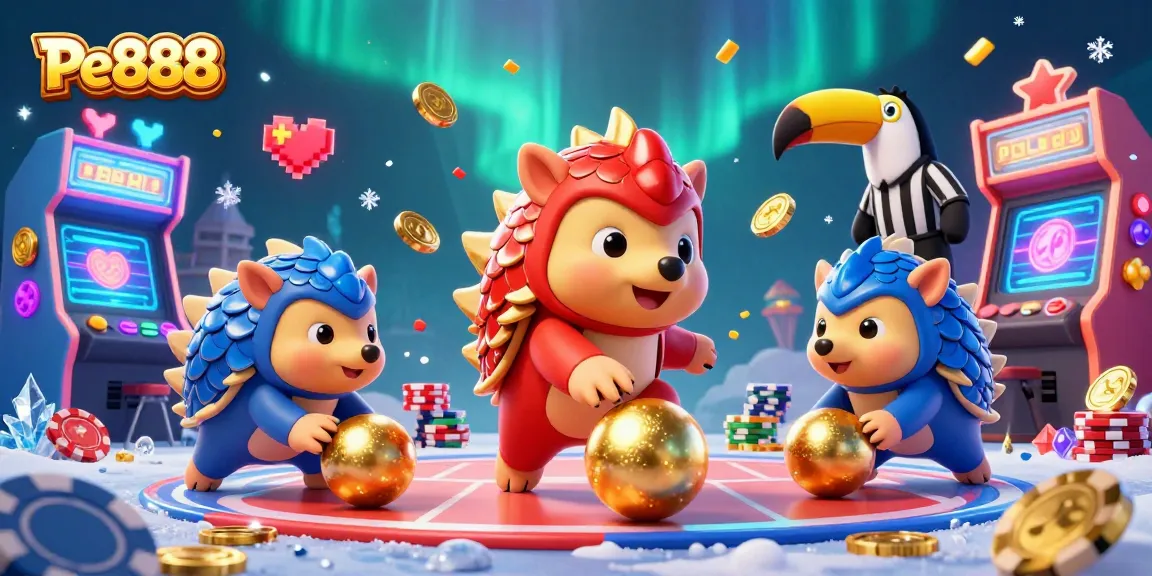 Engaging Pe888-themed illustration featuring competitive pangolins in a vibrant casino arena.