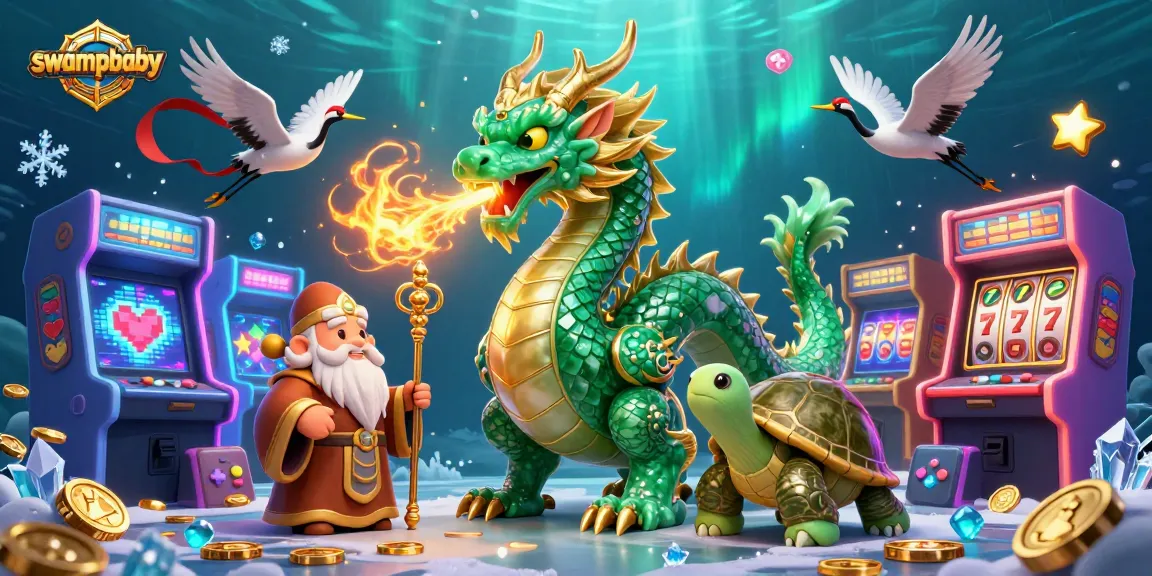 Experience the thrill of swampbaby gaming with fiery dragon and interactive casino elements.
