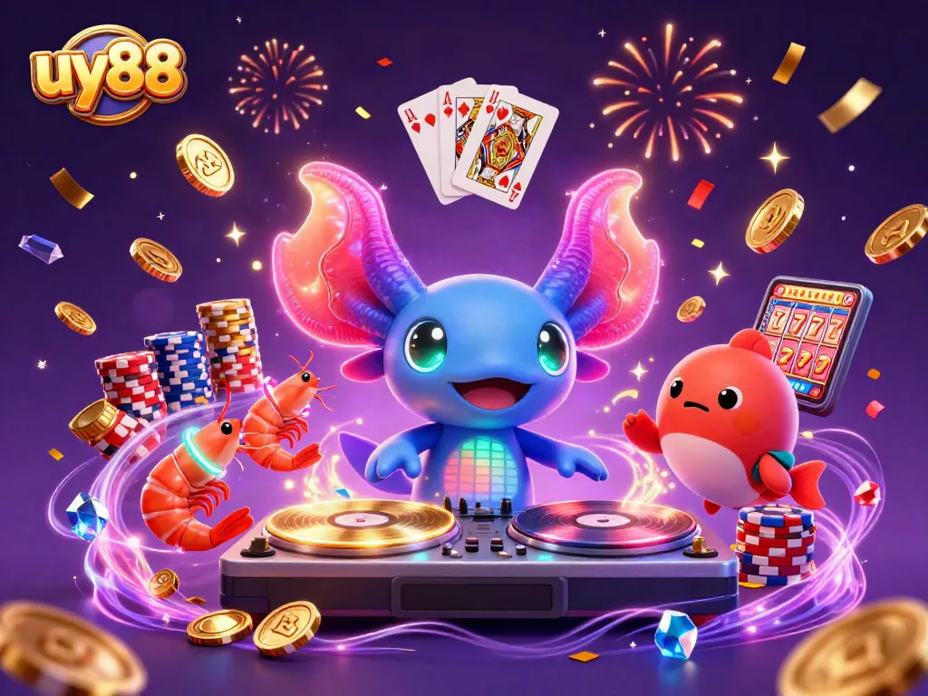 Experience thrilling moments with uy88's vibrant underwater casino scene featuring lively characters and games.