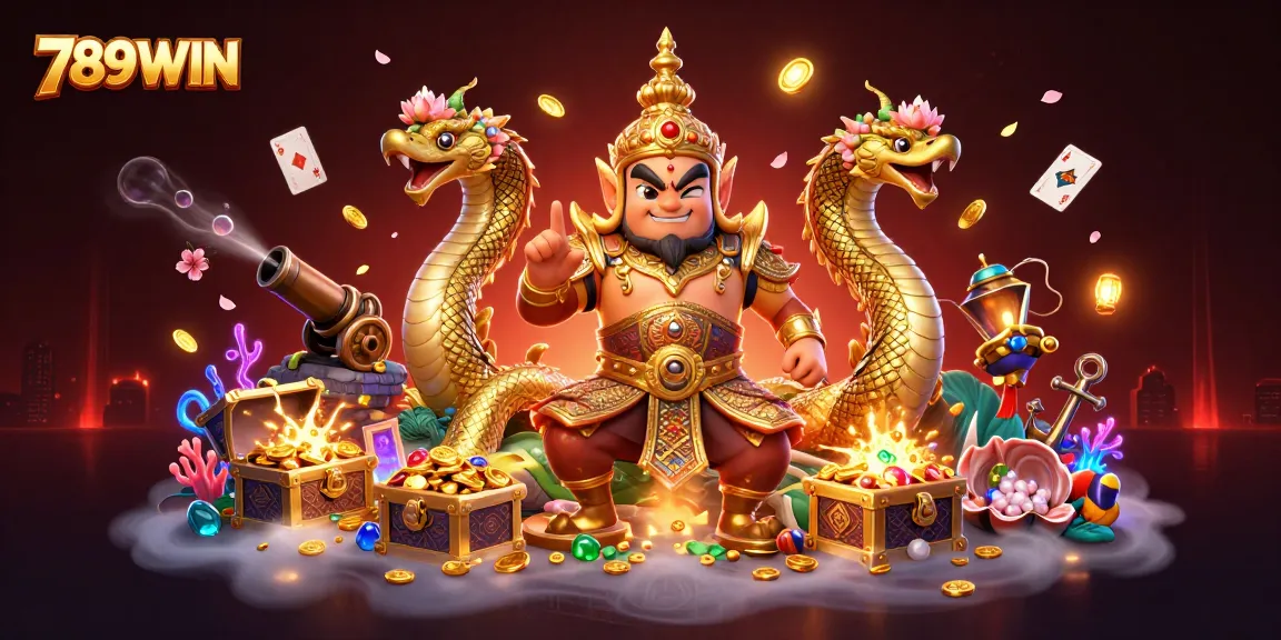 Immerse in the excitement of 789WIN, featuring a fierce guardian and dynamic gaming elements.