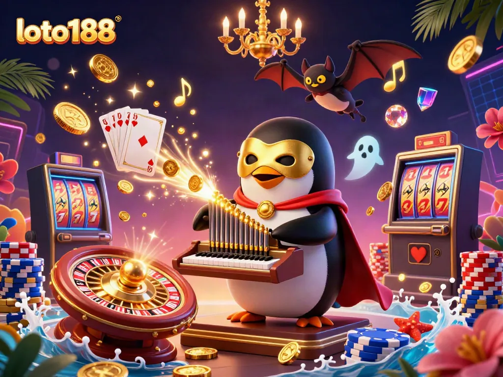 Experience the excitement of loto188 at a whimsical casino-themed illustration with vibrant characters.
