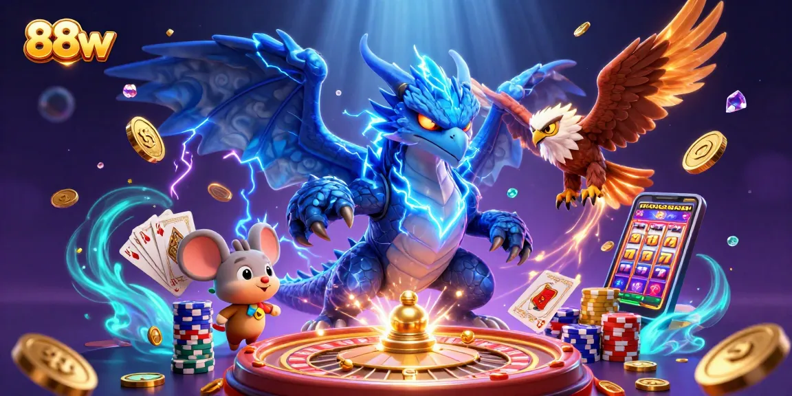 Win big with 88vv as energized characters amidst dynamic casino elements.