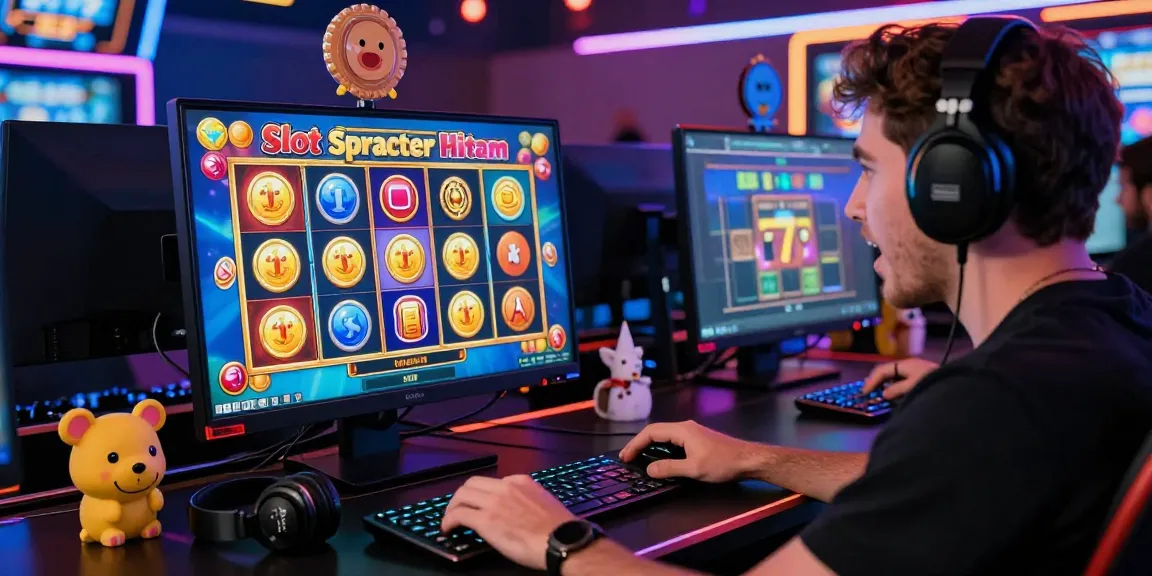 Exciting Slot Scatter Hitam gaming scene featuring a player in action surrounded by vibrant graphics and coins.