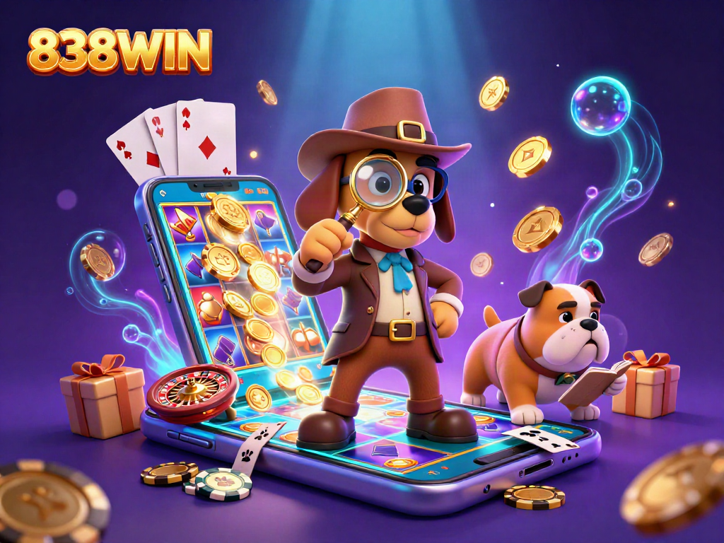 Win big with 838WIN: A detective bloodhound explores casino treasures and clues.