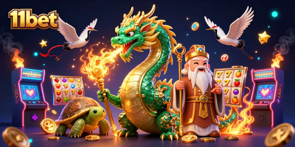 Experience exciting gameplay with 11bet featuring a vibrant scene of a jade dragon and lucky symbols.
