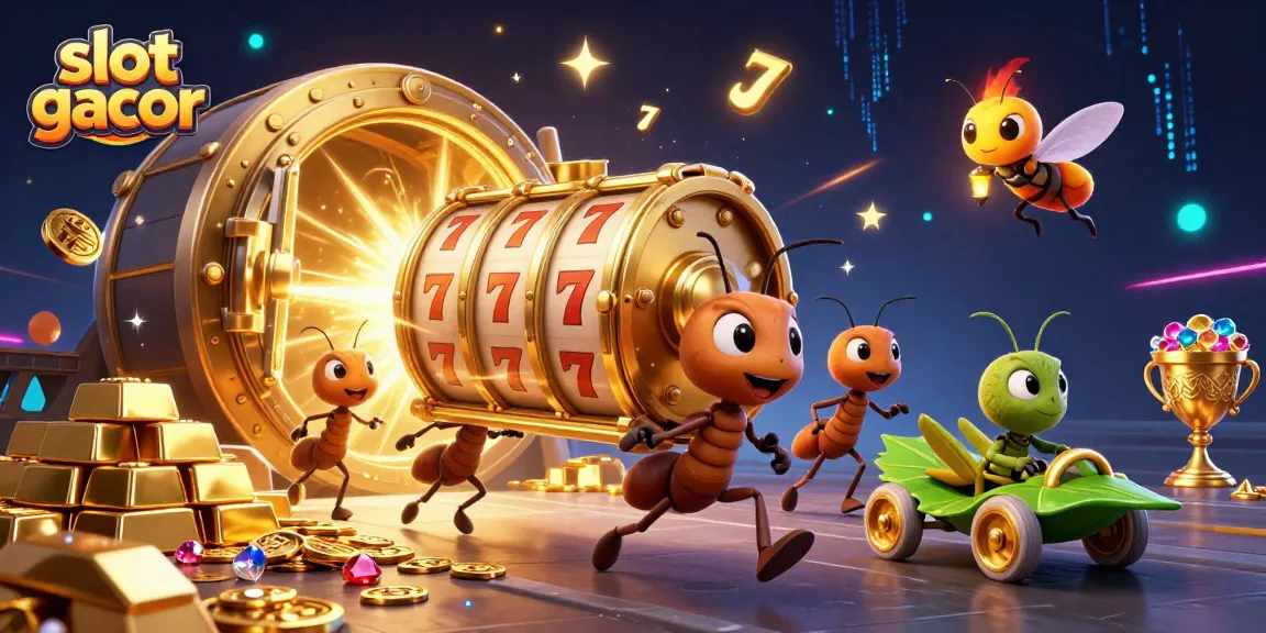 Catch the excitement of slot gacor as ants carry a giant poker chip in a lavish gambling heist scene.